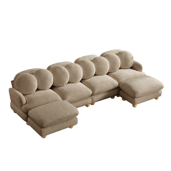 English Elm Large Chenille Modular Sectional with Ottoman Six Seat Retro Living Room Couch W5656S00198