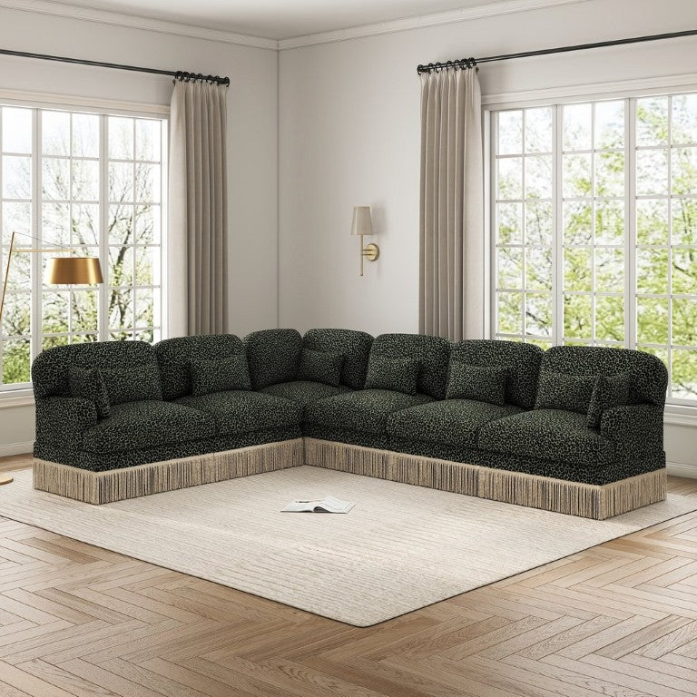English Elm Oversized Chenille Leopard Print Sectional Sofa Six Seat Modular L Shape Boho Living Room W5656S00199