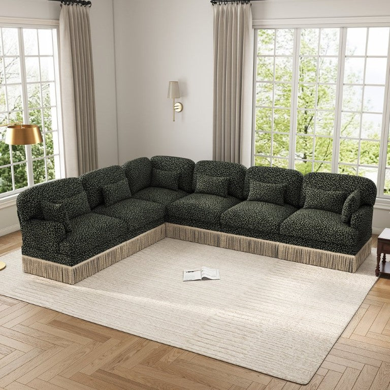 English Elm Oversized Chenille Leopard Print Sectional Sofa Six Seat Modular L Shape Boho Living Room W5656S00199