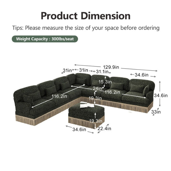 English Elm Oversized Leopard Chenille Modular Sectional Sofa 8 Seat V Shape with Tassel Trim W5656S00200