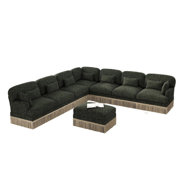 English Elm Oversized Leopard Chenille Modular Sectional Sofa 8 Seat V Shape with Tassel Trim W5656S00200