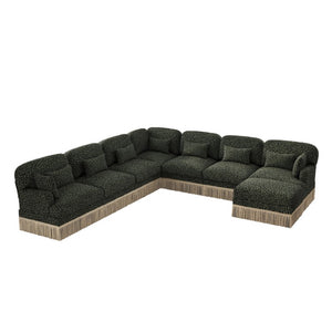 English Elm Oversized Leopard Chenille Modular Sectional Sofa 8 Seat V Shape with Tassel Trim W5656S00200
