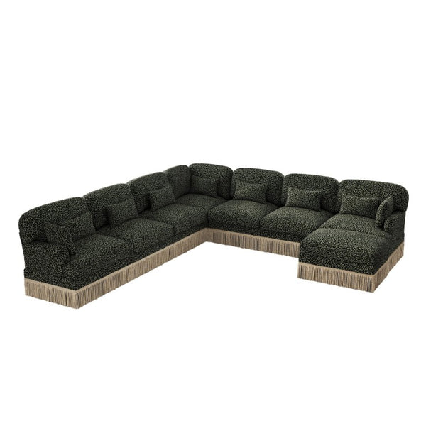English Elm Oversized Leopard Chenille Modular Sectional Sofa 8 Seat V Shape with Tassel Trim W5656S00200