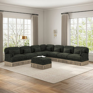 English Elm Oversized Leopard Chenille Modular Sectional Sofa 8 Seat V Shape with Tassel Trim W5656S00200
