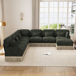 English Elm Oversized Leopard Chenille Modular Sectional Sofa 8 Seat V Shape with Tassel Trim W5656S00200