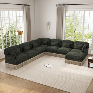 English Elm Oversized Leopard Chenille Modular Sectional Sofa 8 Seat V Shape with Tassel Trim W5656S00200