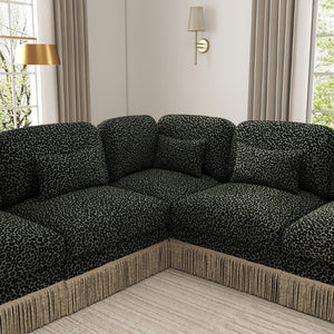English Elm Oversized Leopard Chenille Modular Sectional Sofa 8 Seat V Shape with Tassel Trim W5656S00200