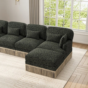 English Elm Oversized Leopard Chenille Modular Sectional Sofa 8 Seat V Shape with Tassel Trim W5656S00200