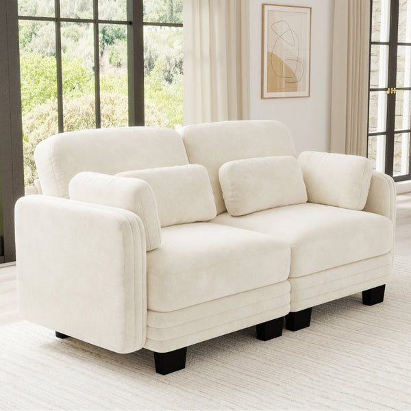 English Elm Channel Tufted Chenille Modular Loveseat Sofa with Curved Back for Living Room W5656S00201
