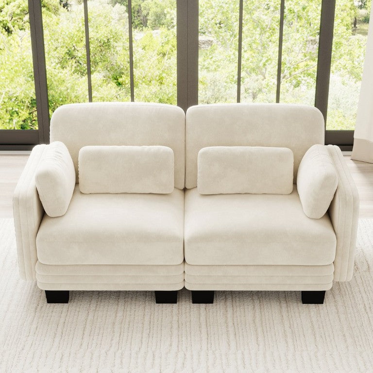 English Elm Channel Tufted Chenille Modular Loveseat Sofa with Curved Back for Living Room W5656S00201