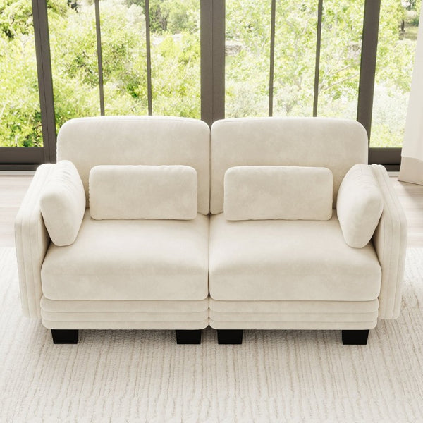 English Elm Channel Tufted Chenille Modular Loveseat Sofa with Curved Back for Living Room W5656S00201