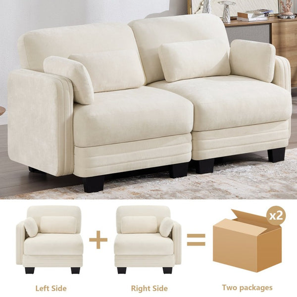 English Elm Channel Tufted Chenille Modular Loveseat Sofa with Curved Back for Living Room W5656S00201