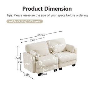 English Elm Channel Tufted Chenille Modular Loveseat Sofa with Curved Back for Living Room W5656S00201