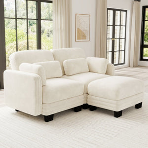 English Elm Channel Tufted Chenille Modular Loveseat with Movable Ottoman for Living Room W5656S00202