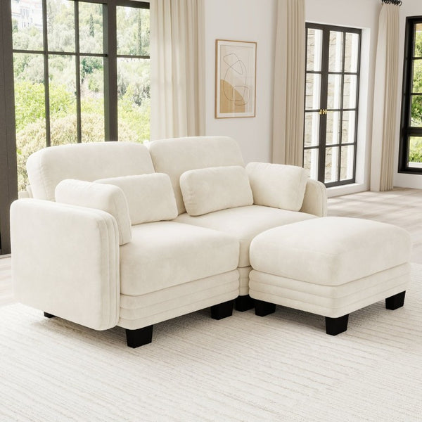 English Elm Channel Tufted Chenille Modular Loveseat with Movable Ottoman for Living Room W5656S00202