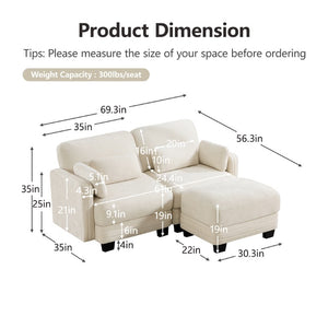 English Elm Channel Tufted Chenille Modular Loveseat with Movable Ottoman for Living Room W5656S00202