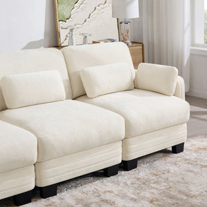 English Elm Channel Tufted Chenille Modular Loveseat with Movable Ottoman for Living Room W5656S00202