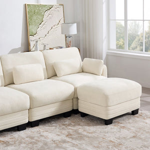 English Elm Channel Tufted Chenille Modular Loveseat with Movable Ottoman for Living Room W5656S00202