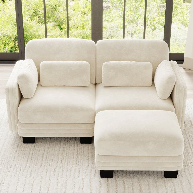 English Elm Channel Tufted Chenille Modular Loveseat with Movable Ottoman for Living Room W5656S00202