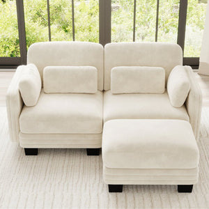 English Elm Channel Tufted Chenille Modular Loveseat with Movable Ottoman for Living Room W5656S00202