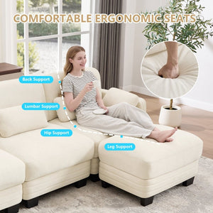 English Elm Channel Tufted Chenille Modular Loveseat with Movable Ottoman for Living Room W5656S00202