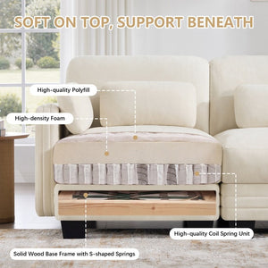 English Elm Channel Tufted Chenille Modular Loveseat with Movable Ottoman for Living Room W5656S00202