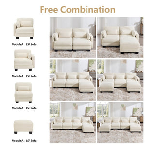 English Elm Channel Tufted Chenille Modular Loveseat with Movable Ottoman for Living Room W5656S00202