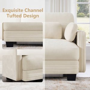 English Elm Channel Tufted Chenille Modular Loveseat with Movable Ottoman for Living Room W5656S00202