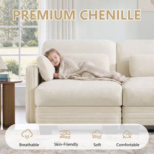 English Elm Channel Tufted Chenille Modular Loveseat with Movable Ottoman for Living Room W5656S00202