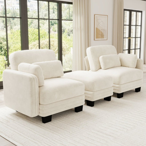 English Elm Channel Tufted Chenille Modular Loveseat with Movable Ottoman for Living Room W5656S00202