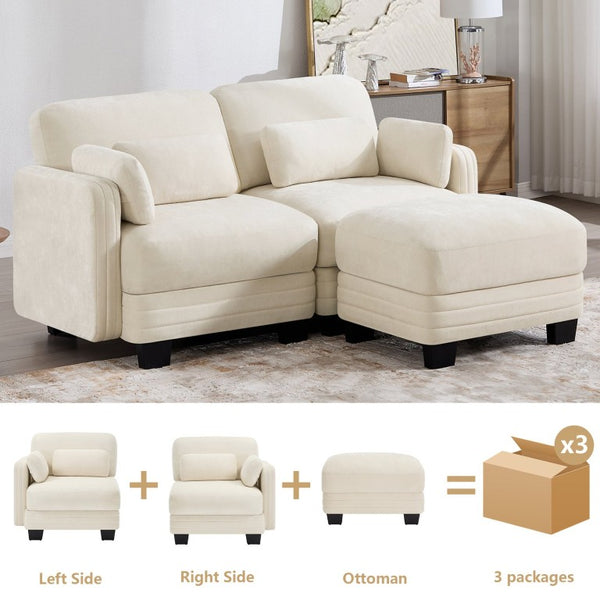 English Elm Channel Tufted Chenille Modular Loveseat with Movable Ottoman for Living Room W5656S00202