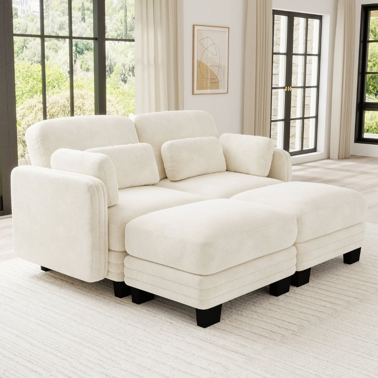 English Elm Channel Tufted Chenille Modular Loveseat with Movable Ottomans for Living Spaces W5656S00203