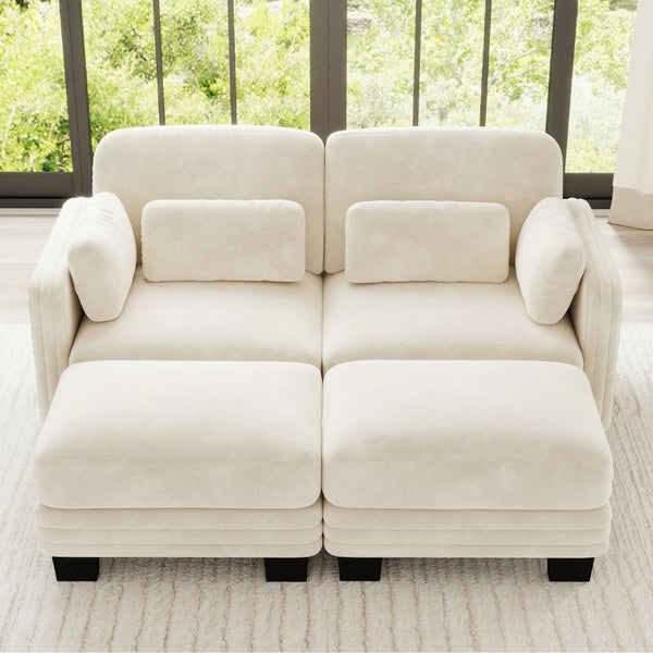 English Elm Channel Tufted Chenille Modular Loveseat with Movable Ottomans for Living Spaces W5656S00203