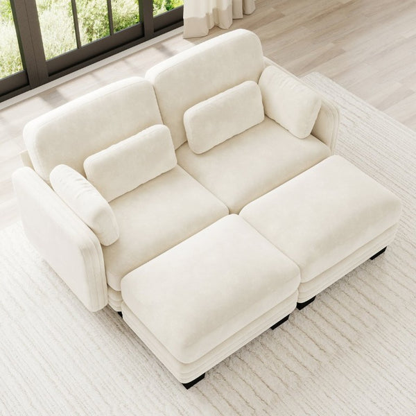 English Elm Channel Tufted Chenille Modular Loveseat with Movable Ottomans for Living Spaces W5656S00203