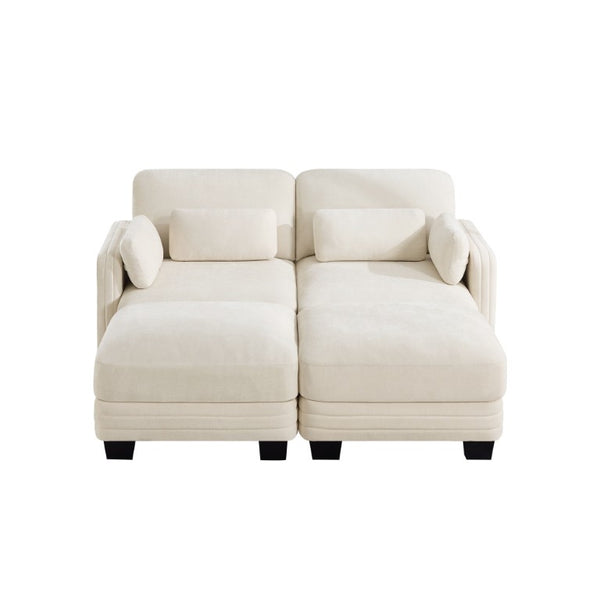 English Elm Channel Tufted Chenille Modular Loveseat with Movable Ottomans for Living Spaces W5656S00203