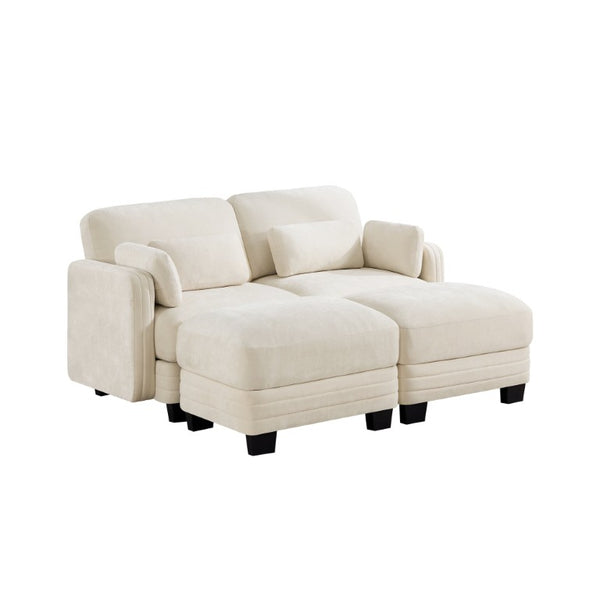 English Elm Channel Tufted Chenille Modular Loveseat with Movable Ottomans for Living Spaces W5656S00203
