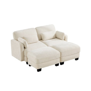 English Elm Channel Tufted Chenille Modular Loveseat with Movable Ottomans for Living Spaces W5656S00203
