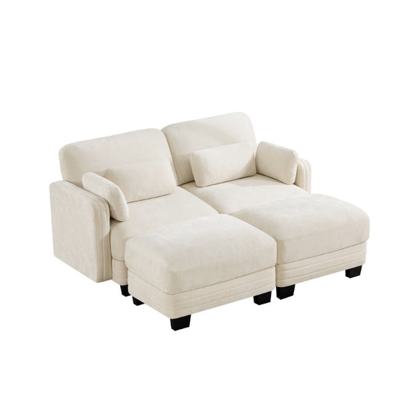English Elm Channel Tufted Chenille Modular Loveseat with Movable Ottomans for Living Spaces W5656S00203