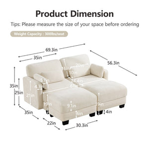 English Elm Channel Tufted Chenille Modular Loveseat with Movable Ottomans for Living Spaces W5656S00203