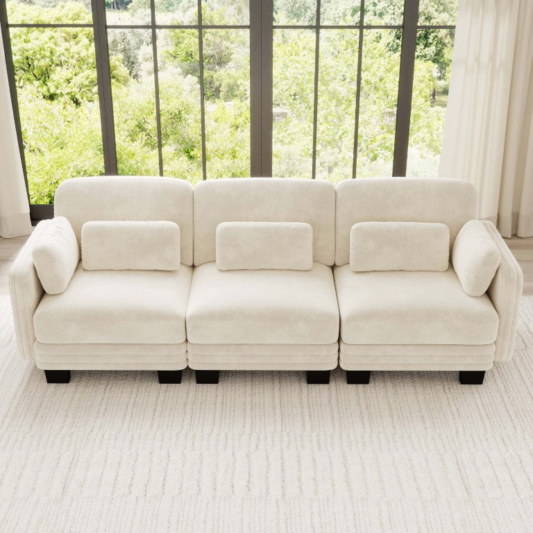 English Elm Channel Tufted Chenille Modular Sectional Sofa with Curved Silhouette for Living Rooms W5656S00204