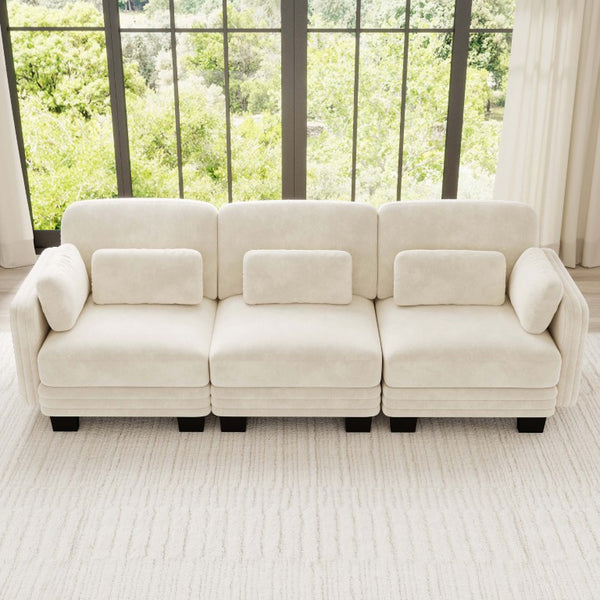 English Elm Channel Tufted Chenille Modular Sectional Sofa with Curved Silhouette for Living Rooms W5656S00204