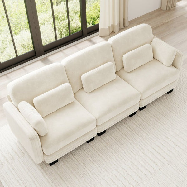 English Elm Channel Tufted Chenille Modular Sectional Sofa with Curved Silhouette for Living Rooms W5656S00204