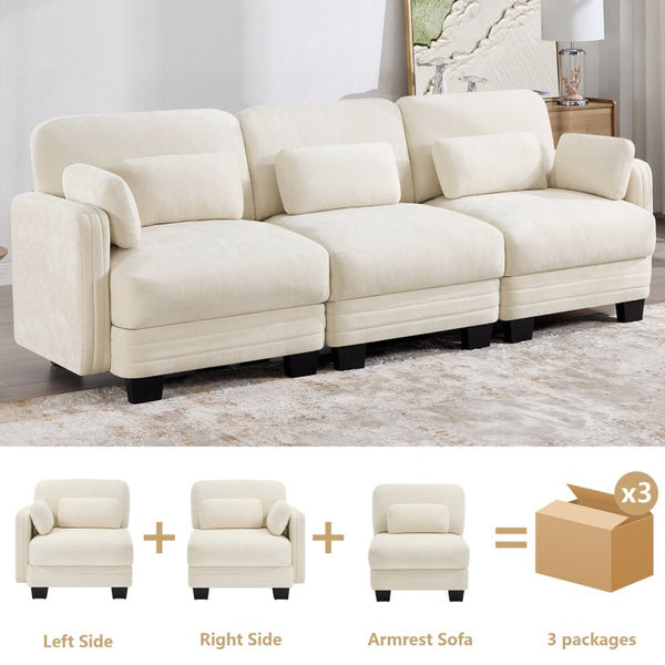 English Elm Channel Tufted Chenille Modular Sectional Sofa with Curved Silhouette for Living Rooms W5656S00204