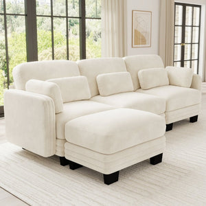 English Elm Channel Tufted Chenille Modular L-Shaped Sectional with Movable Ottoman for Living Rooms W5656S00205