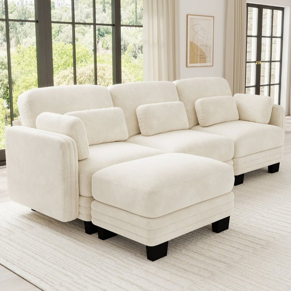 English Elm Channel Tufted Chenille Modular L-Shaped Sectional with Movable Ottoman for Living Rooms W5656S00205