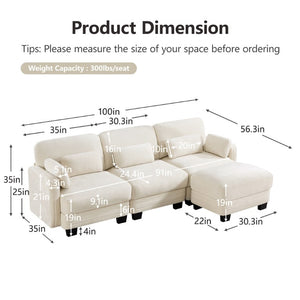 English Elm Channel Tufted Chenille Modular L-Shaped Sectional with Movable Ottoman for Living Rooms W5656S00205