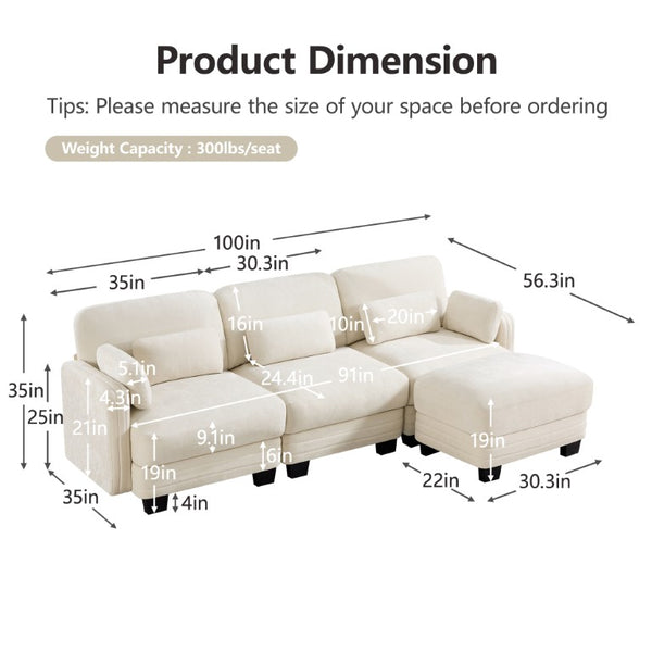 English Elm Channel Tufted Chenille Modular L-Shaped Sectional with Movable Ottoman for Living Rooms W5656S00205