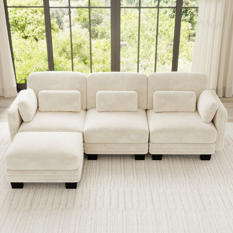 English Elm Channel Tufted Chenille Modular L-Shaped Sectional with Movable Ottoman for Living Rooms W5656S00205