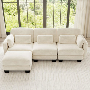English Elm Channel Tufted Chenille Modular L-Shaped Sectional with Movable Ottoman for Living Rooms W5656S00205