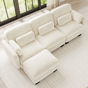 English Elm Channel Tufted Chenille Modular L-Shaped Sectional with Movable Ottoman for Living Rooms W5656S00205